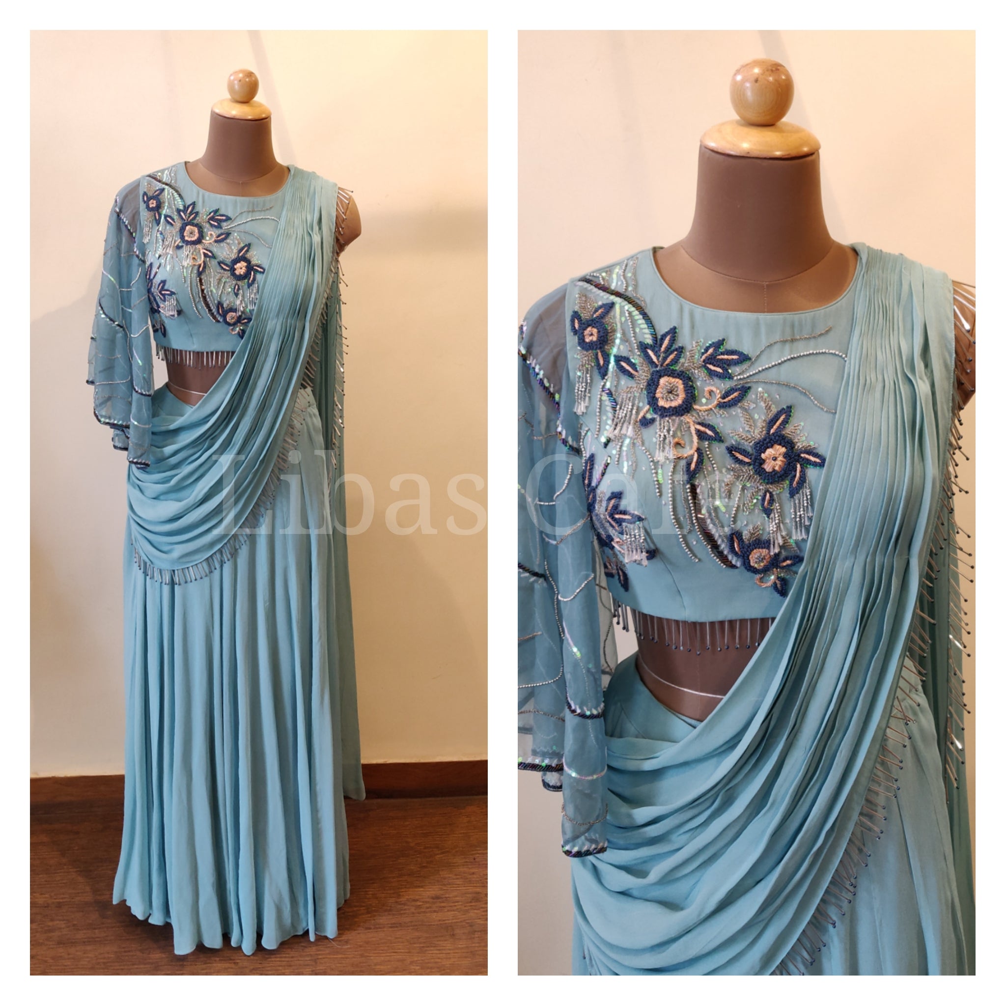 Blue Blouse & Sharara Pants